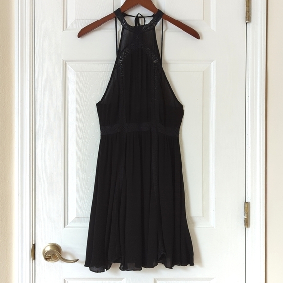 Intimately Free People Falling For You Lace Inset Halter Mini Slip Dress Black S - Picture 1 of 15